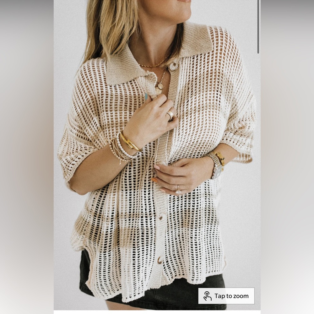 BNWOT, LE LIS Crochet Button Front Top